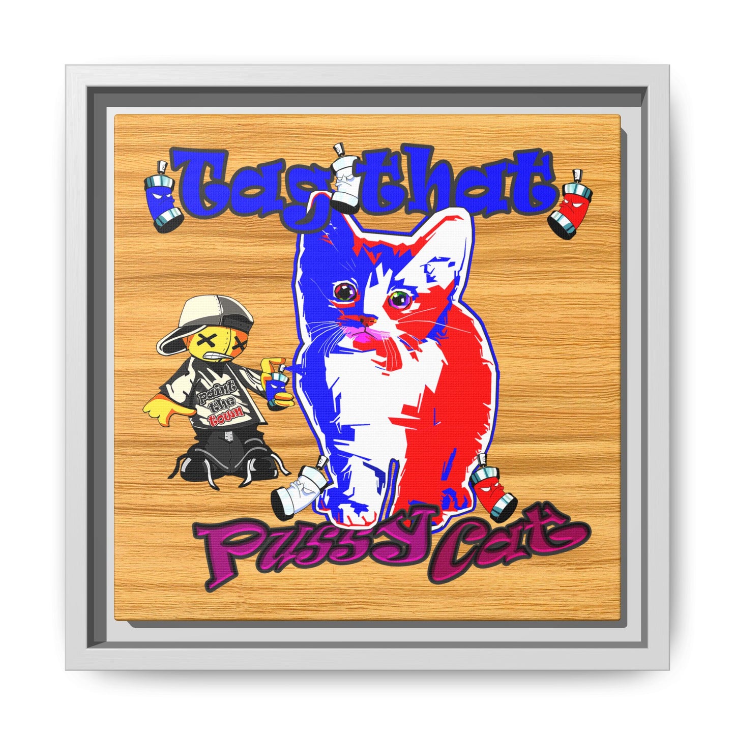 tag that - framed canvas art (butterscotch wood finish)