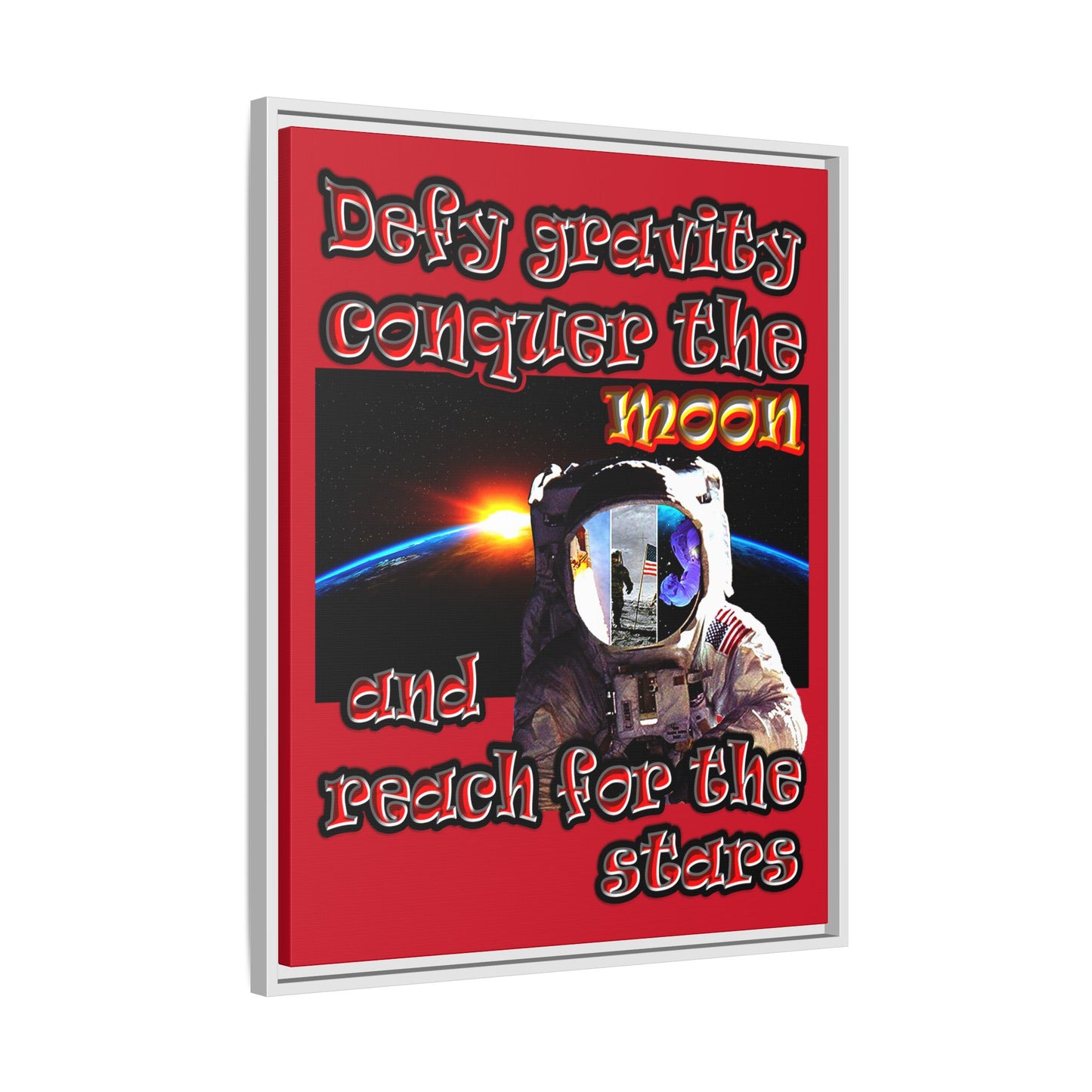 defy conquer reach - framed canvas art (dark red)