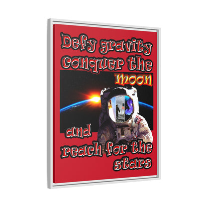 defy conquer reach - framed canvas art (dark red)