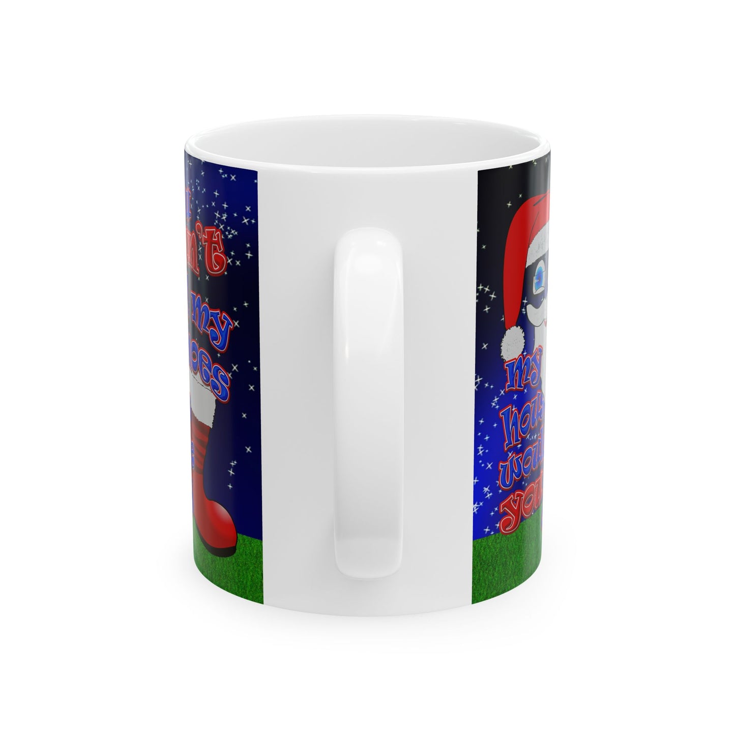 santa's shoes - White Mug ('snoops' background)