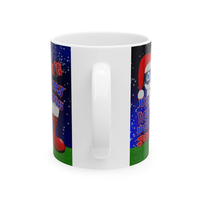 santa's shoes - White Mug ('snoops' background)