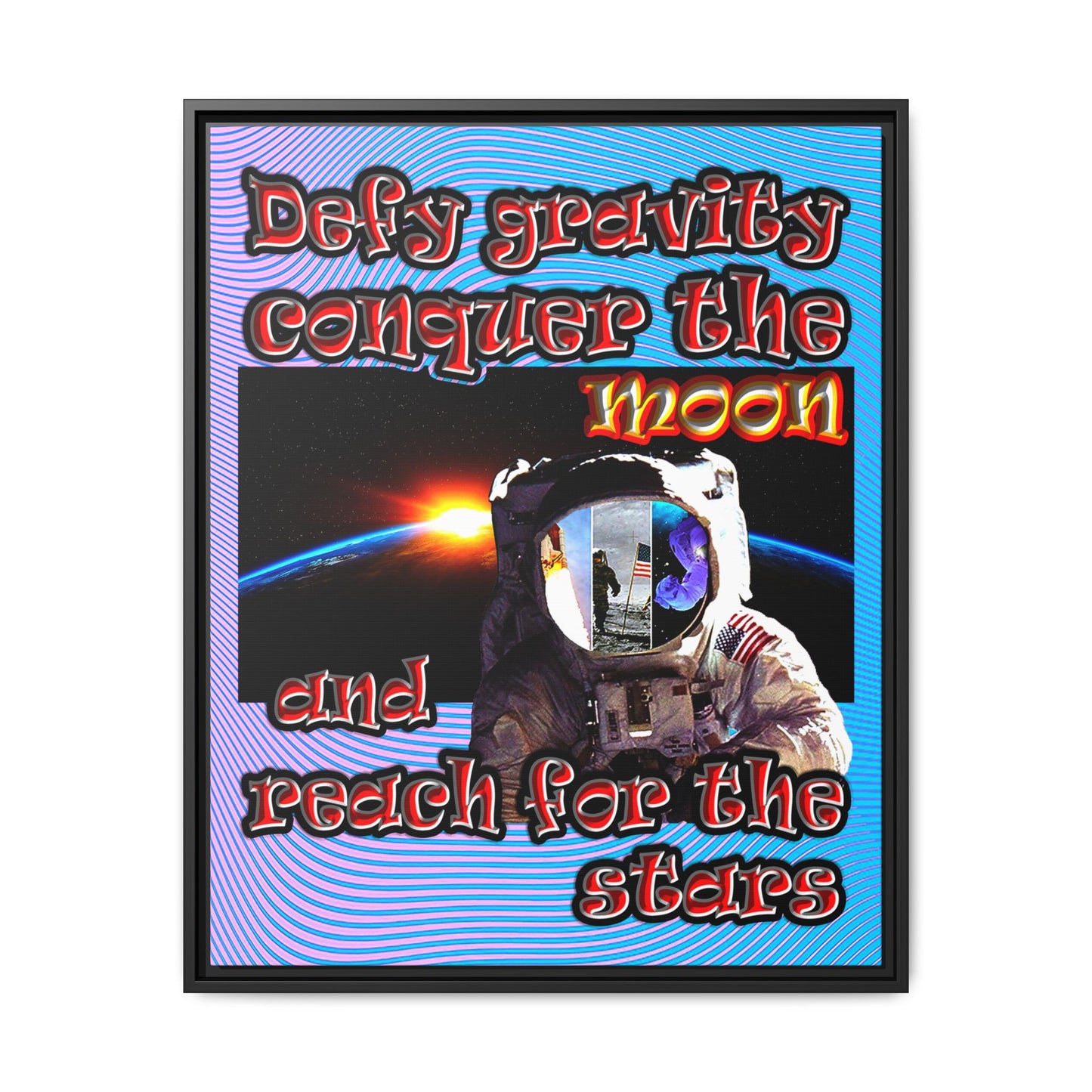 defy conquer reach - framed canvas art (light blue-purple wave)