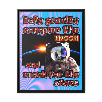 defy conquer reach - framed canvas art (light blue-purple wave)