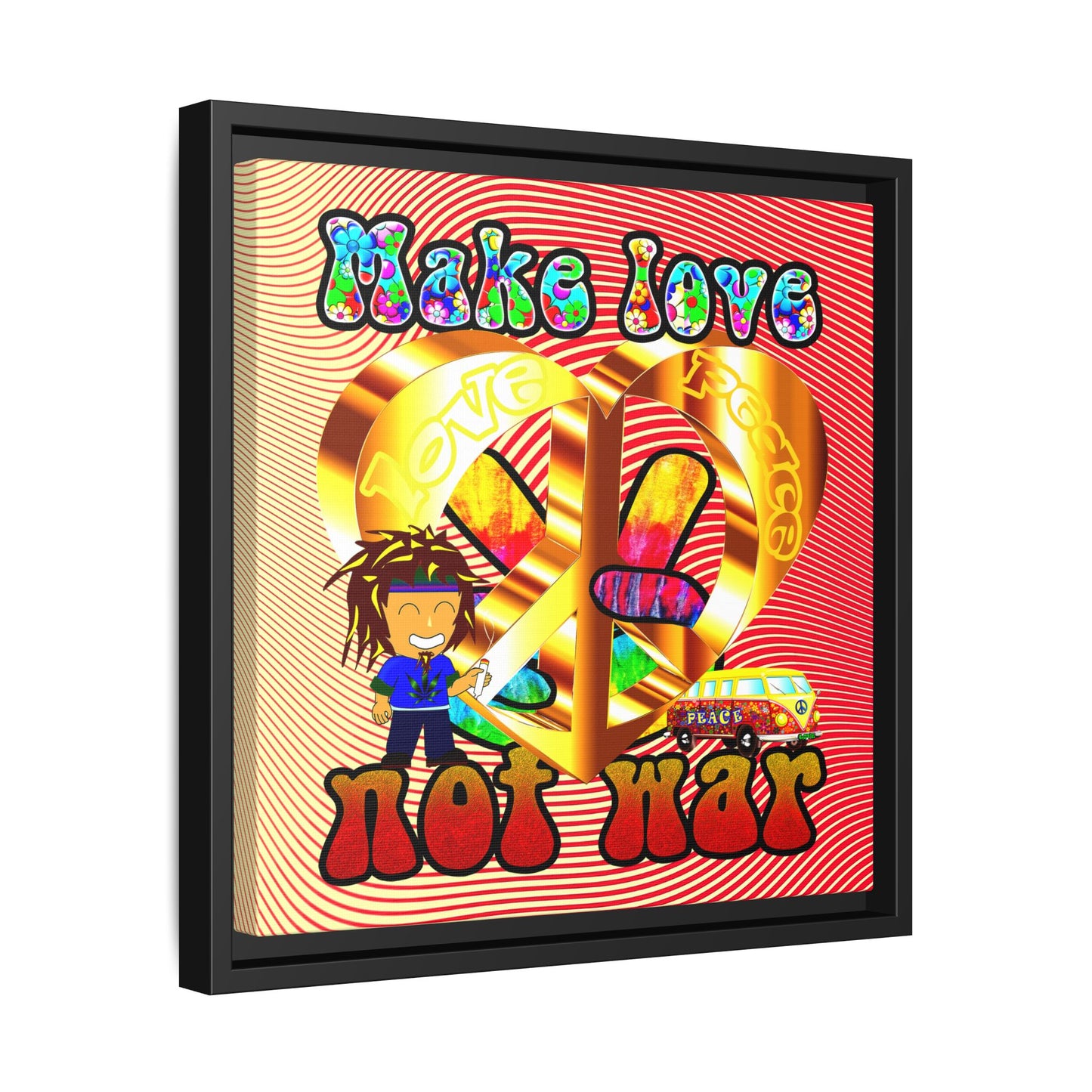love peace - framed canvas art (yellow-orange wave)