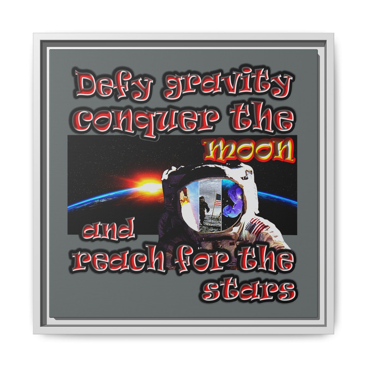 defy conquer reach - framed canvas art (dark grey)