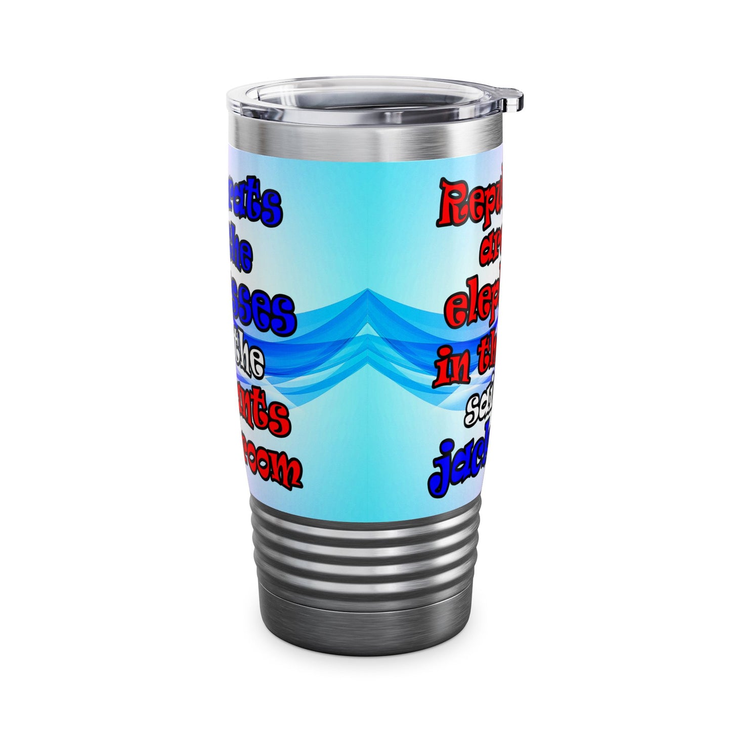 donkeys and elephants - Ringneck Tumbler, 20oz (light blue-pink wave)