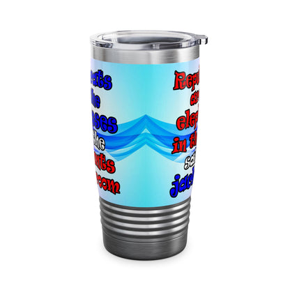 donkeys and elephants - Ringneck Tumbler, 20oz (light blue-pink wave)