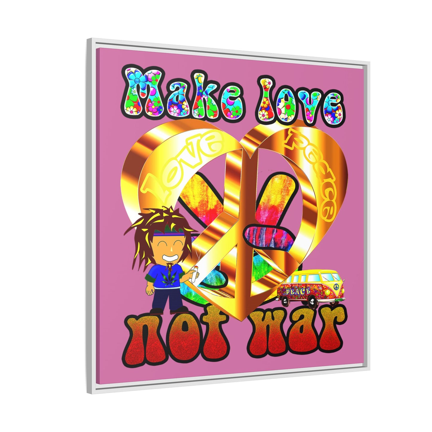 love peace - framed canvas art (light pink)