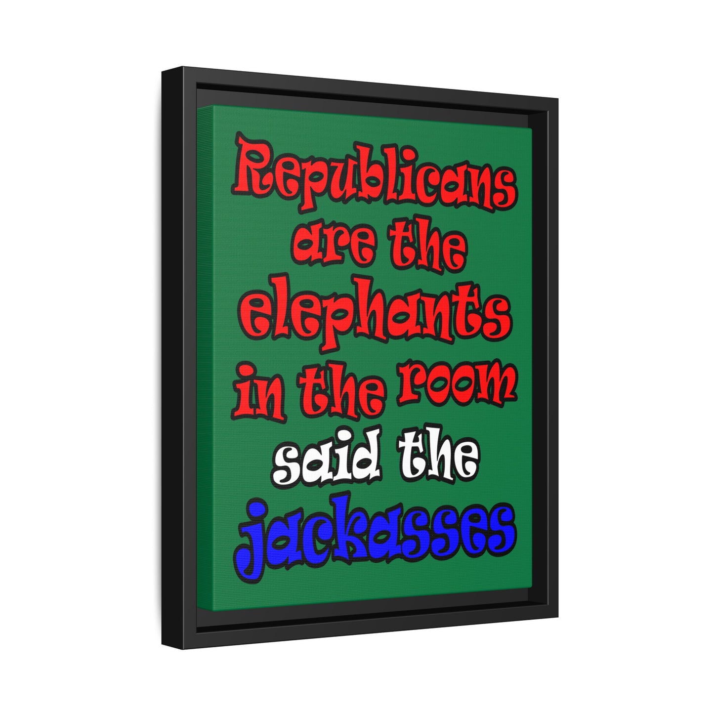 donkeys and elephants - framed canvas art (dark green)