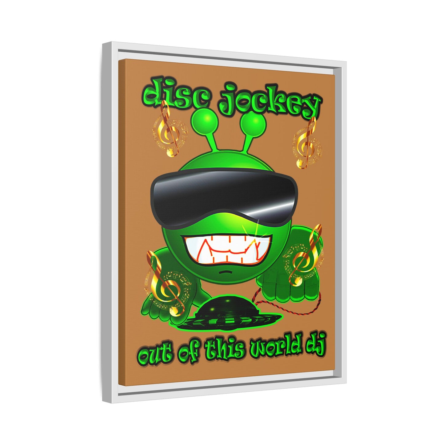 disc jockey - framed canvas art (light brown)