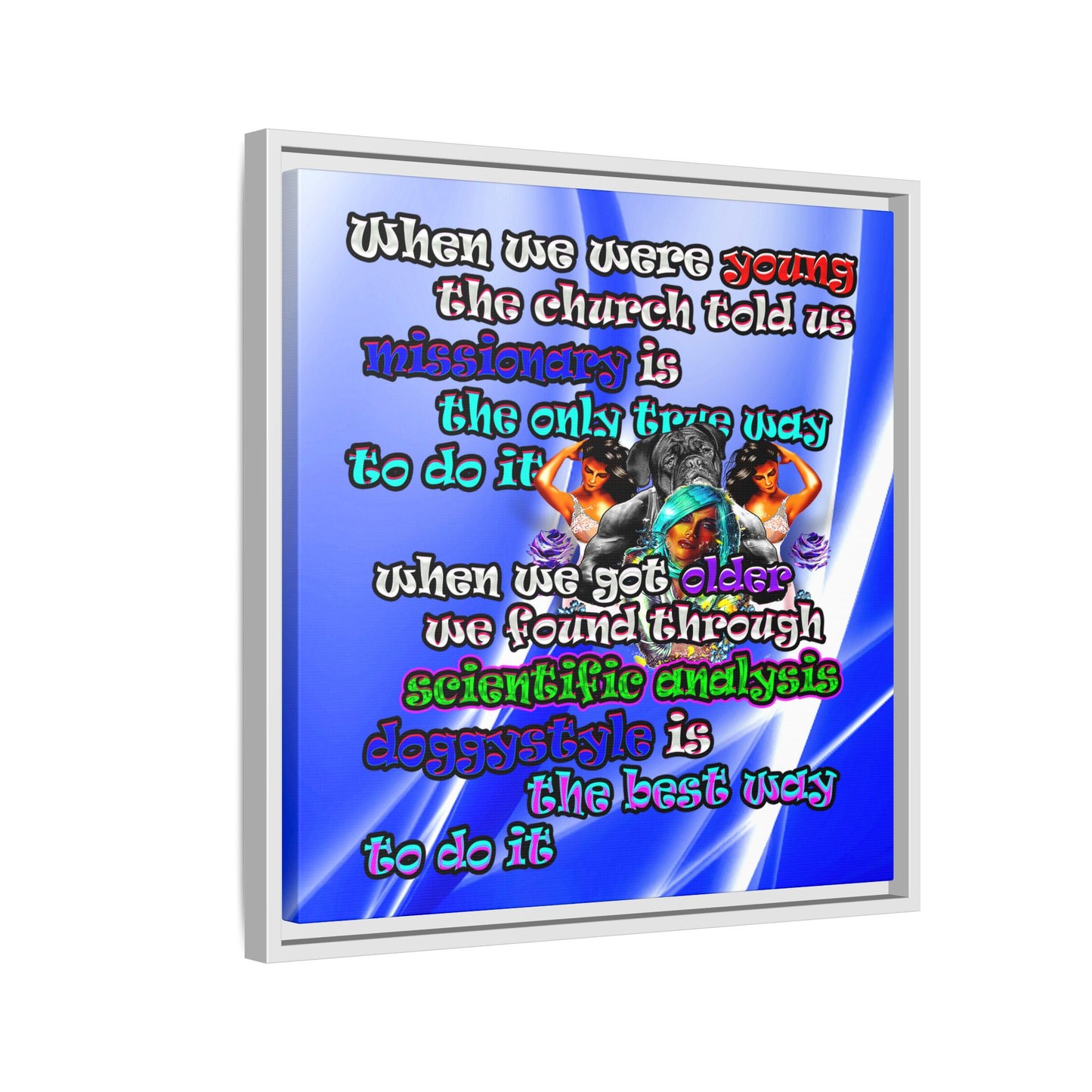 doggystyle - framed canvas art (blue-white wave)