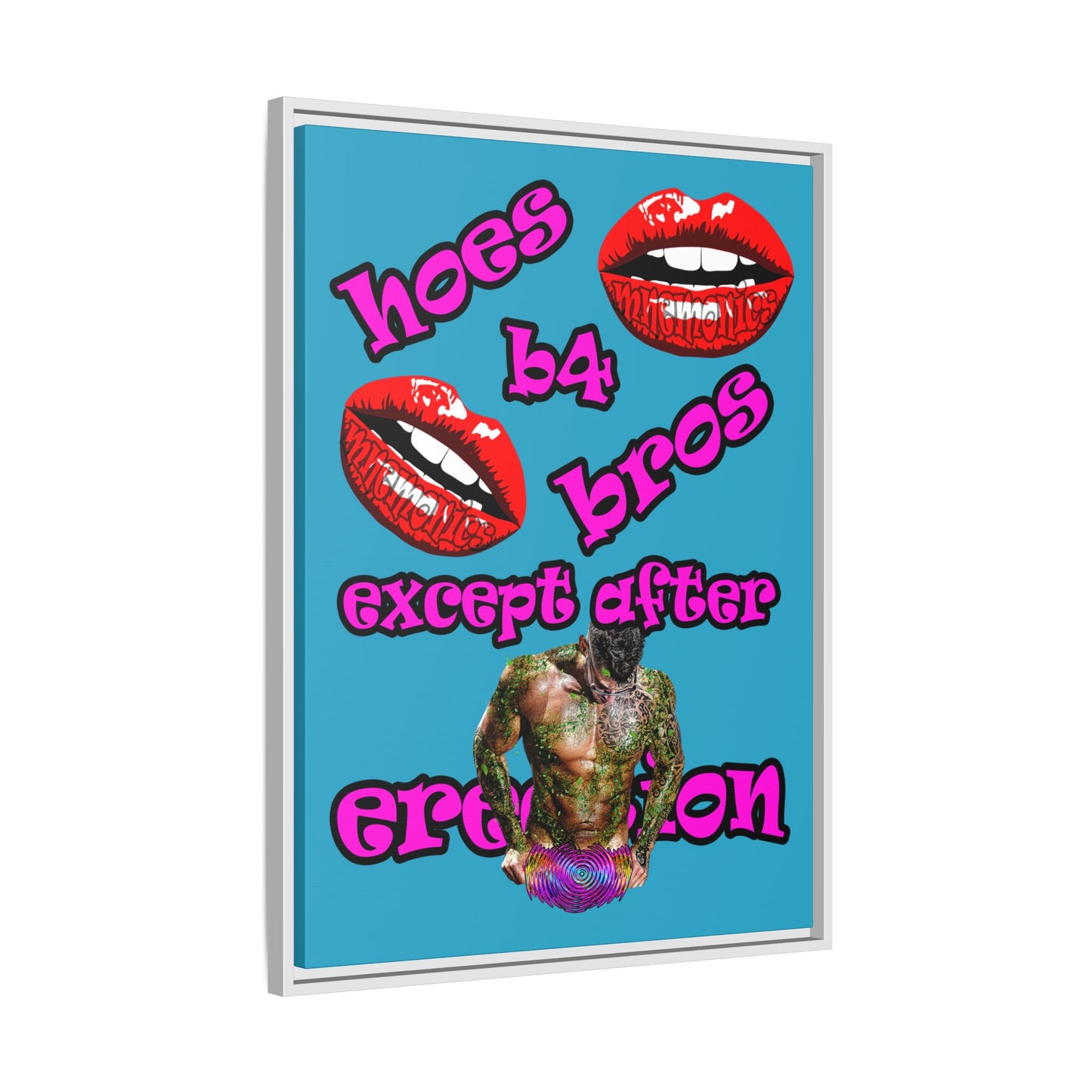 hoes b4 bros - framed canvas art (turquoise)