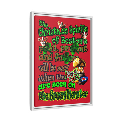 christmas spirits of boston - framed canvas art (dark red)