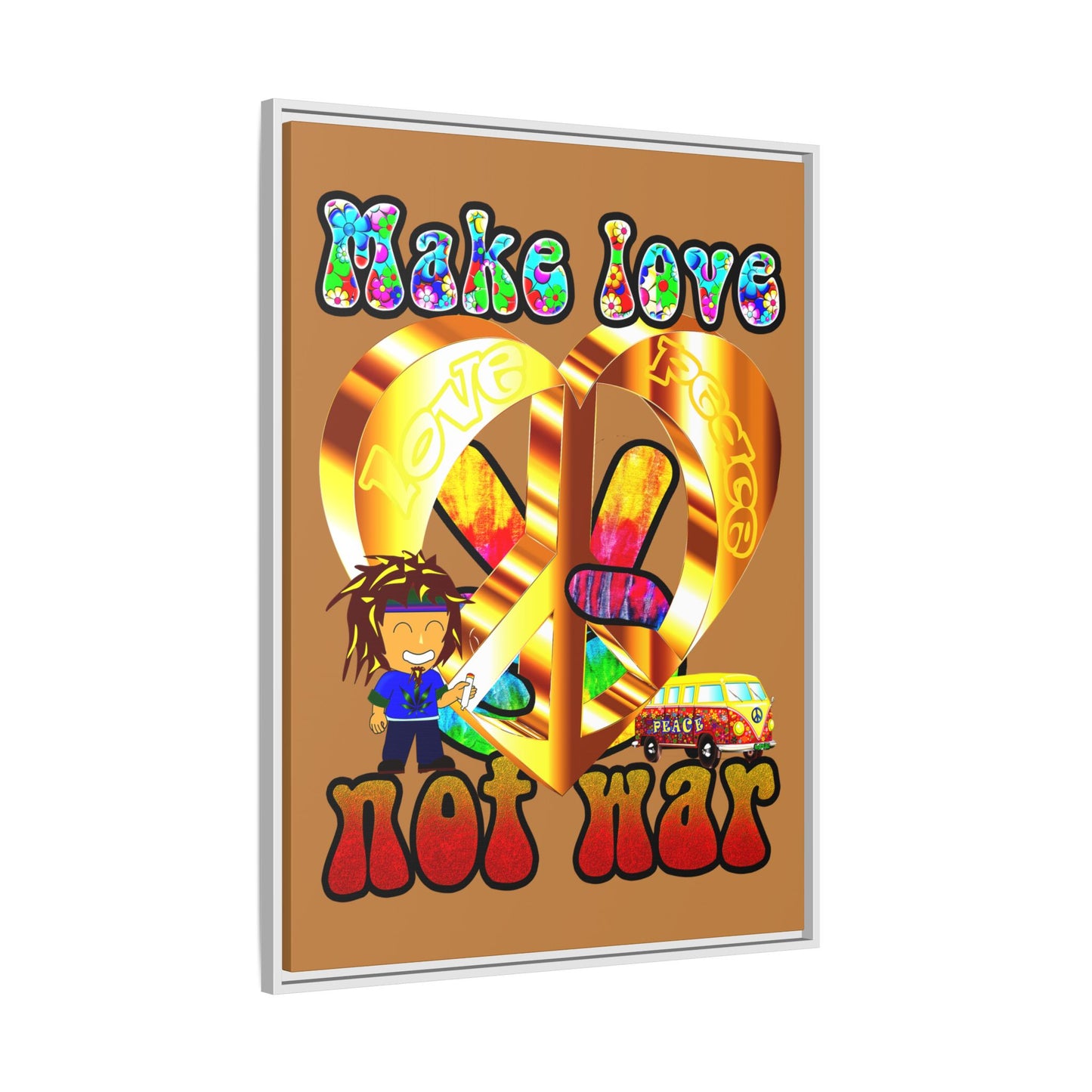 love peace - framed canvas art (light brown)