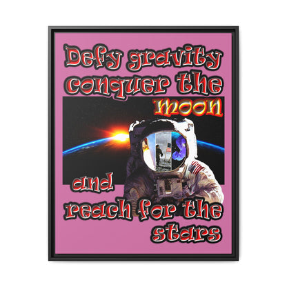 defy conquer reach - framed canvas art (light pink)