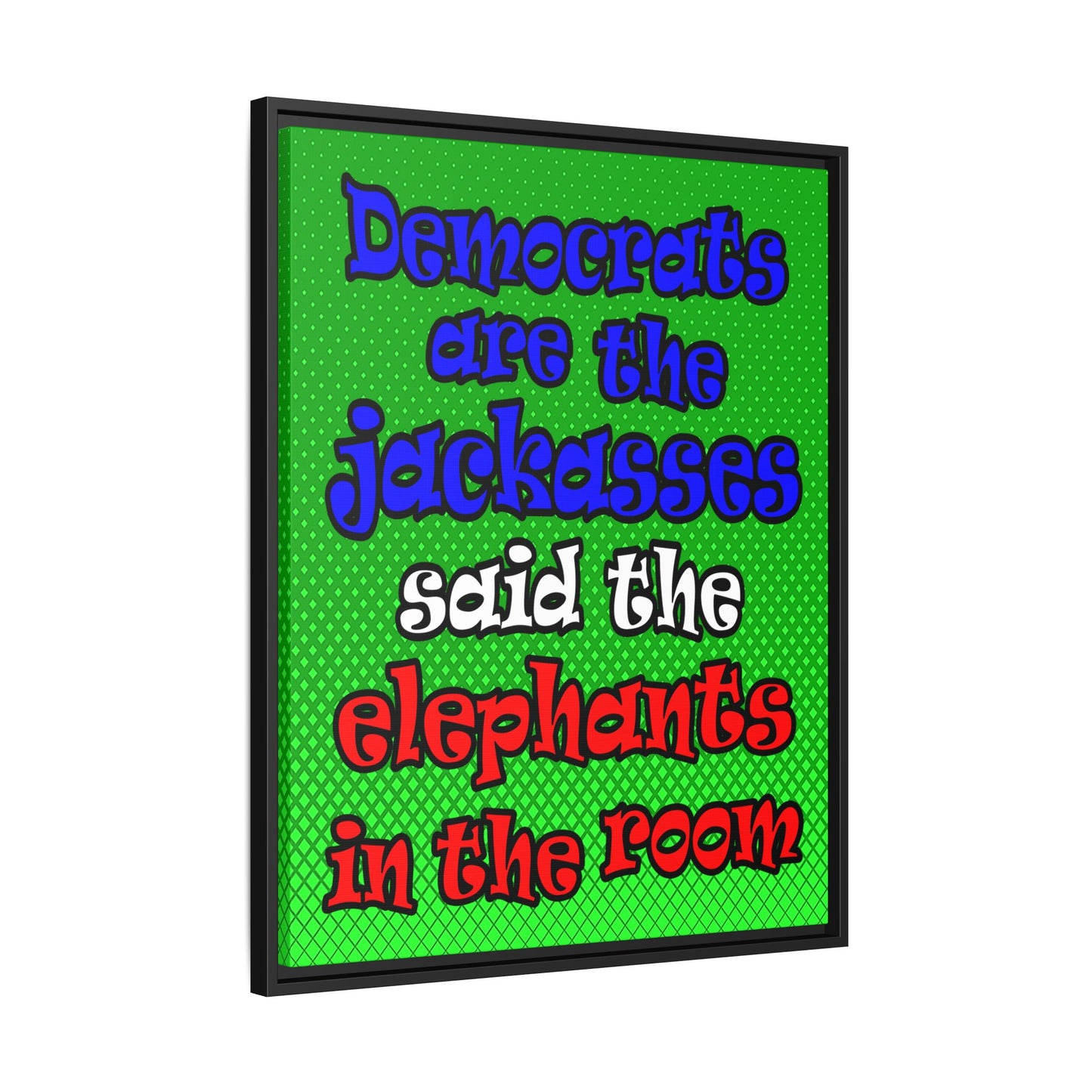 donkeys and elephants - framed canvas art (logo green)