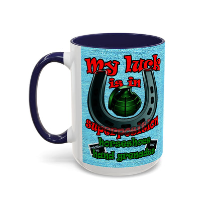 my luck - Accent Mug (faded dark blue)