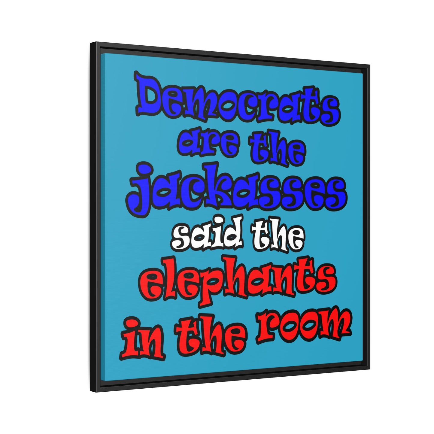 donkeys and elephants - framed canvas art (turquoise)
