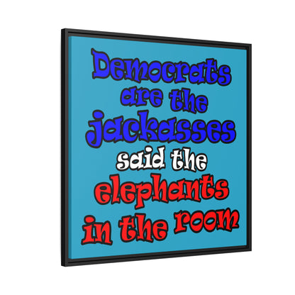 donkeys and elephants - framed canvas art (turquoise)
