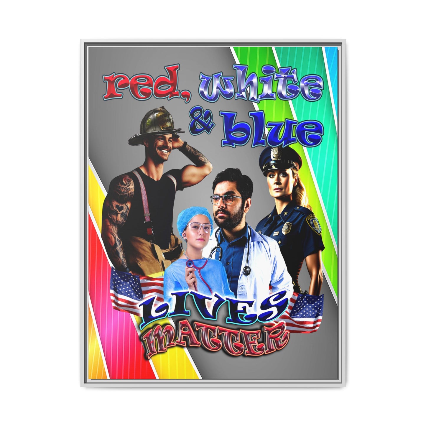 rw&b lives matter - framed canvas art (rainbow split)