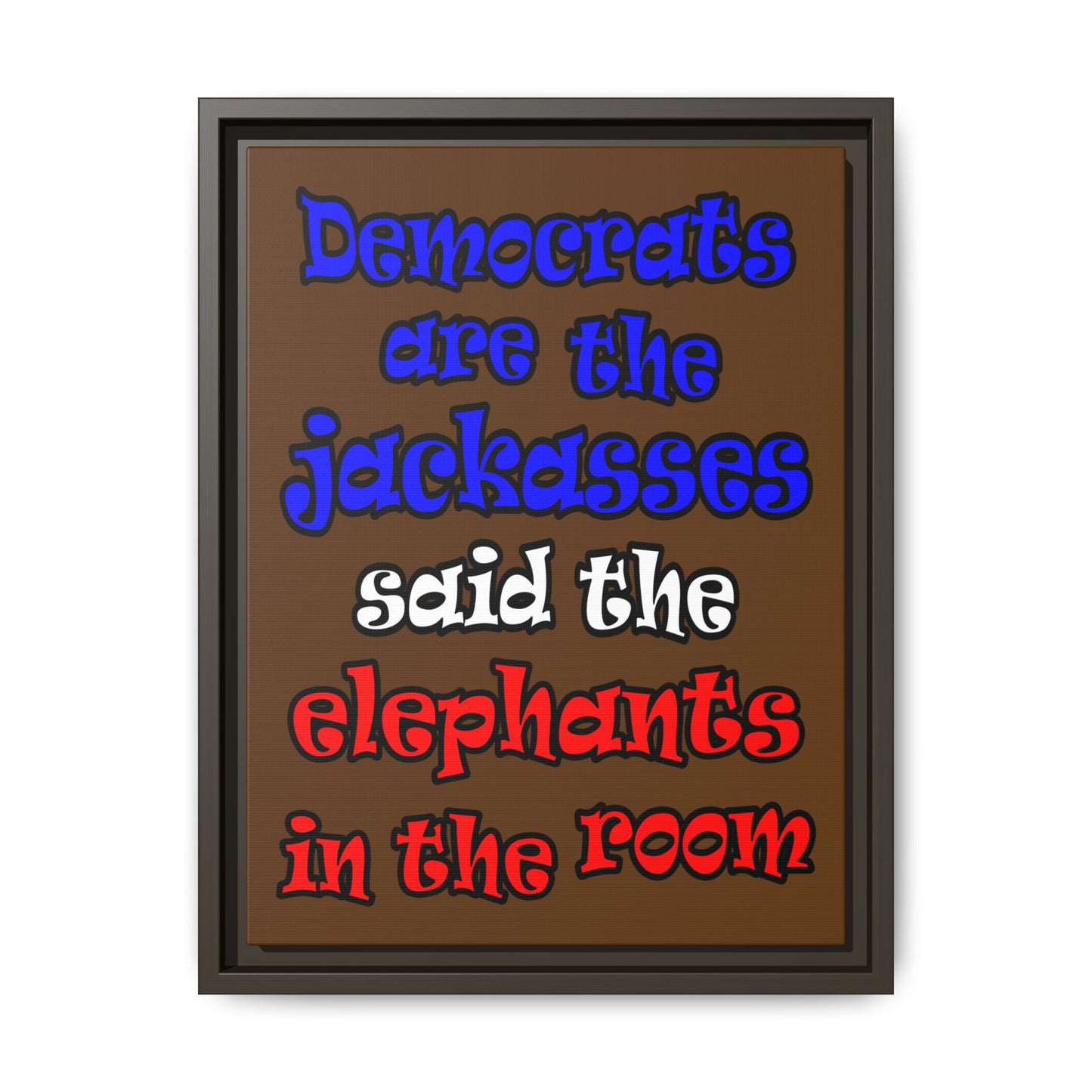 donkeys and elephants - framed canvas art (brown)