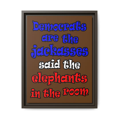 donkeys and elephants - framed canvas art (brown)