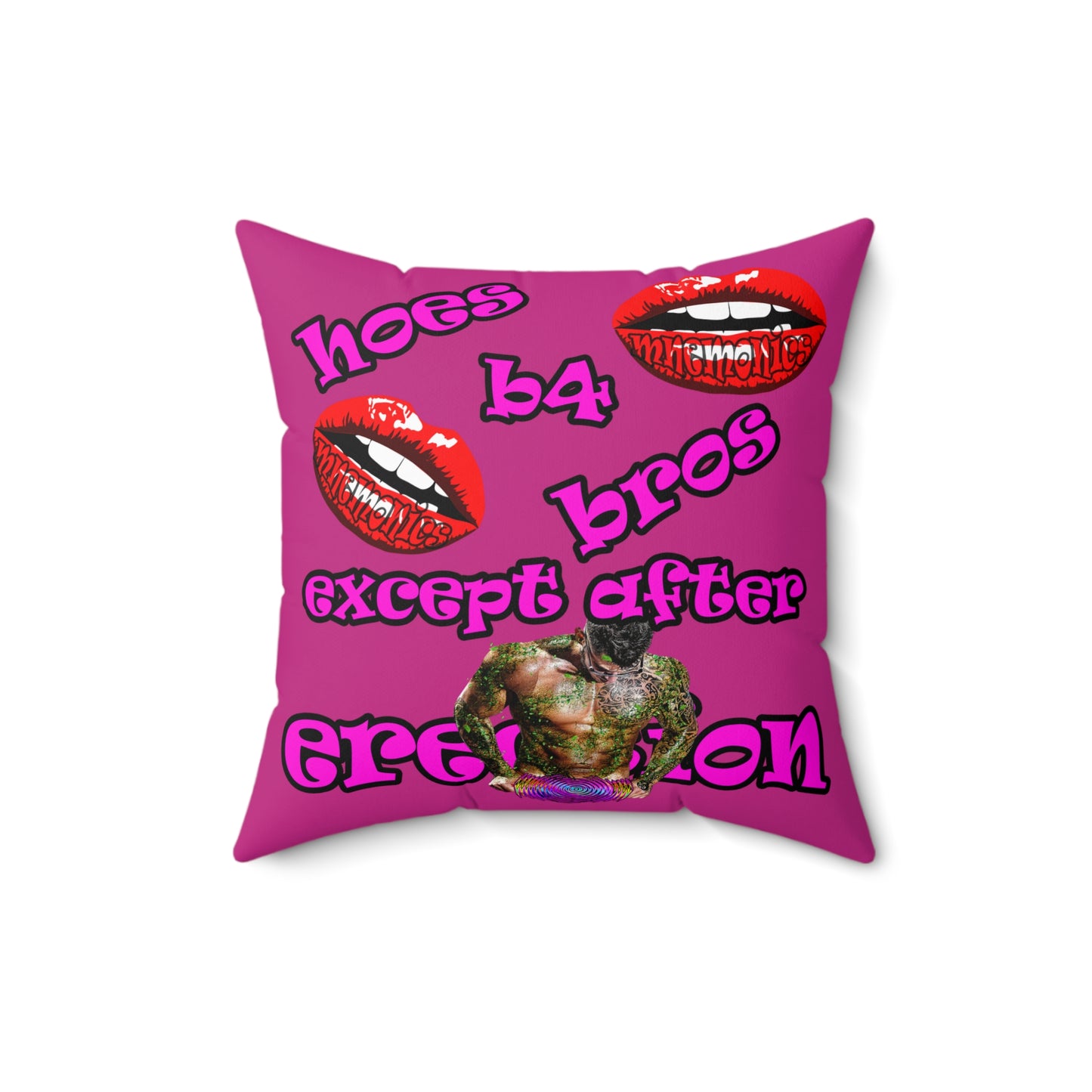 hoes b4 bros - Spun Polyester Square Pillow - (pink)