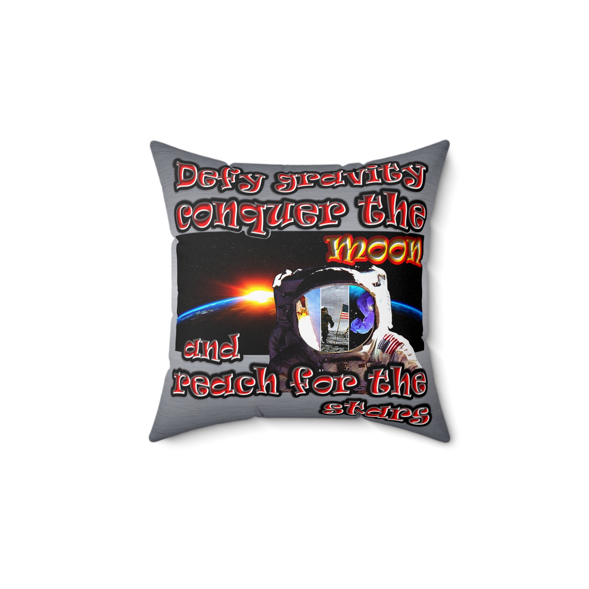 defy conquer reach - Spun Polyester Square Pillow - (brushed nickel)