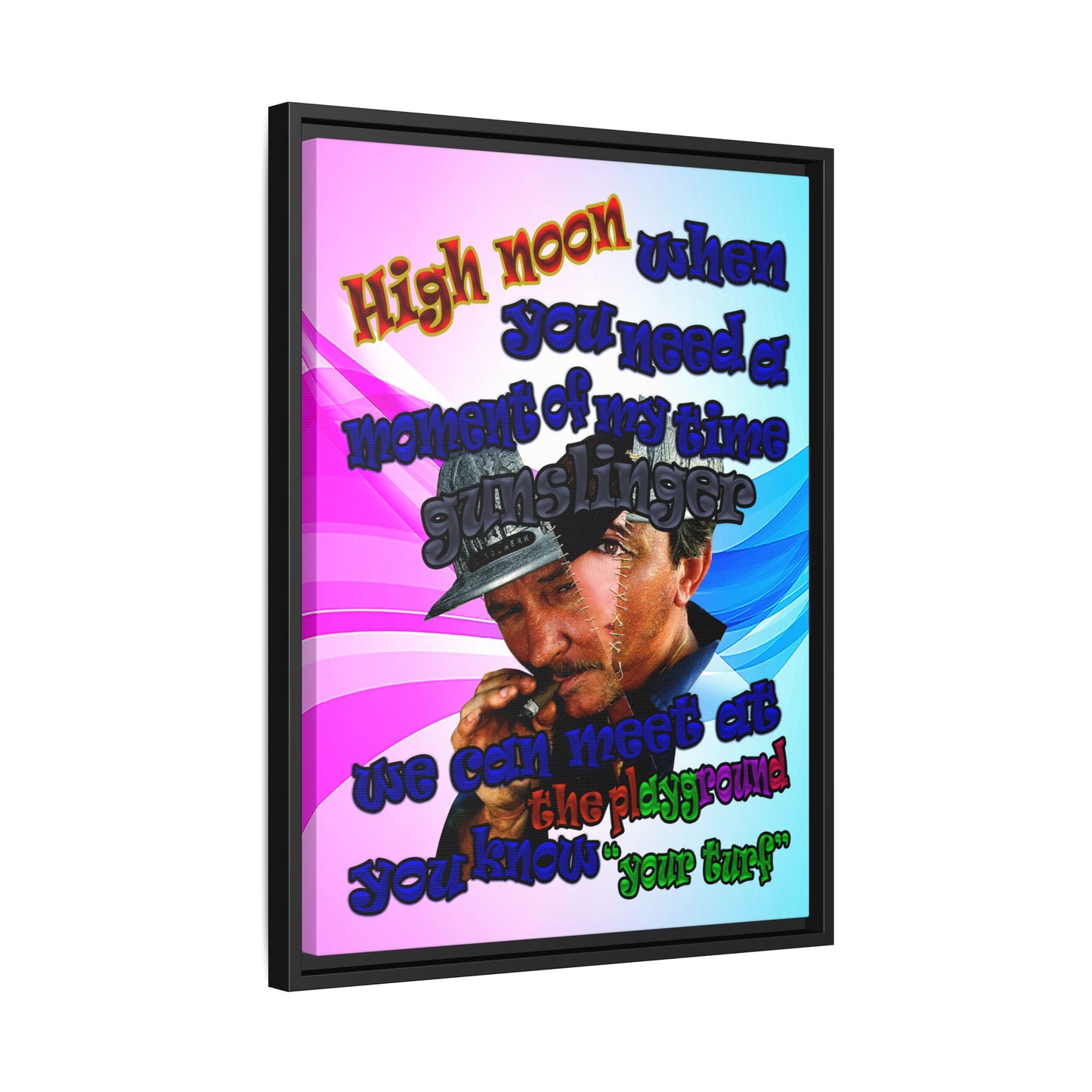high noon - framed canvas art (light blue-pink wave)