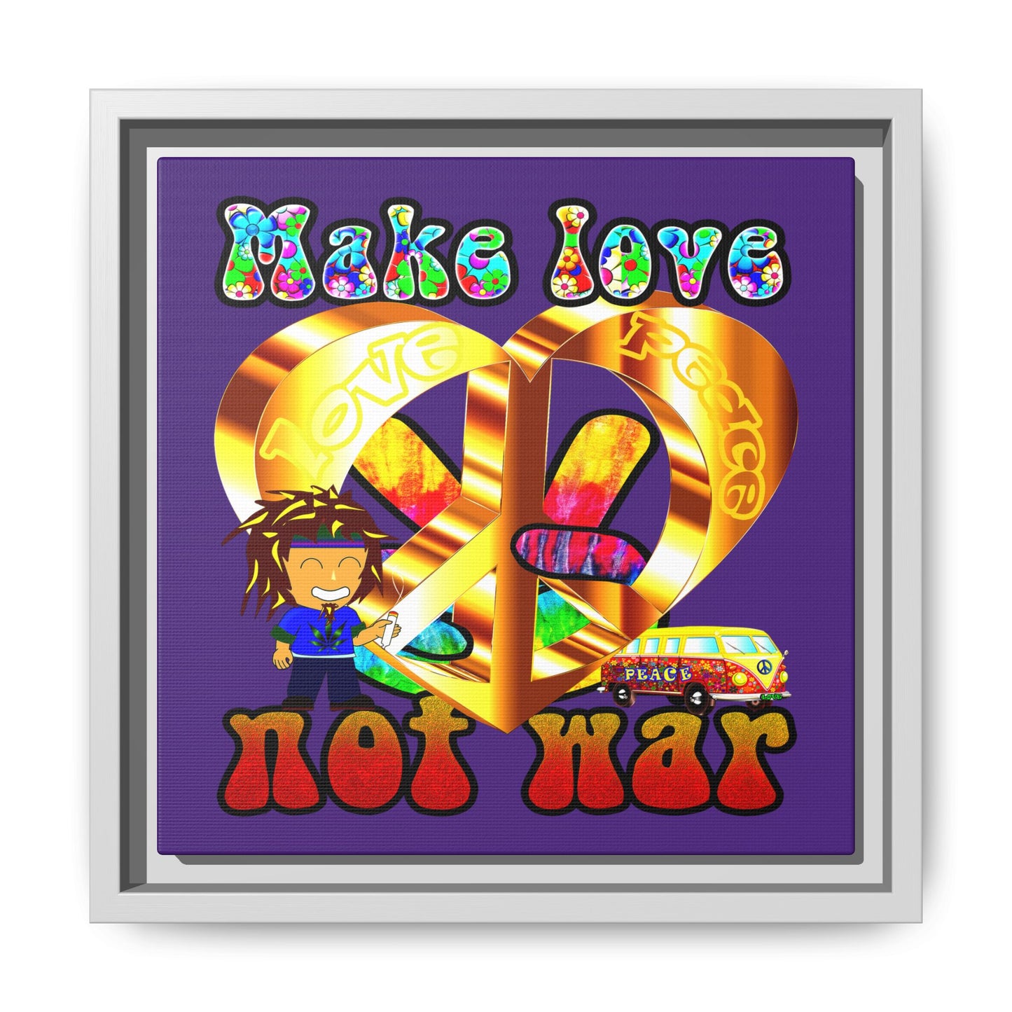 love peace - framed canvas art (purple)