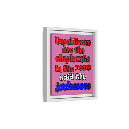 donkeys and elephants - framed canvas art (light pink)