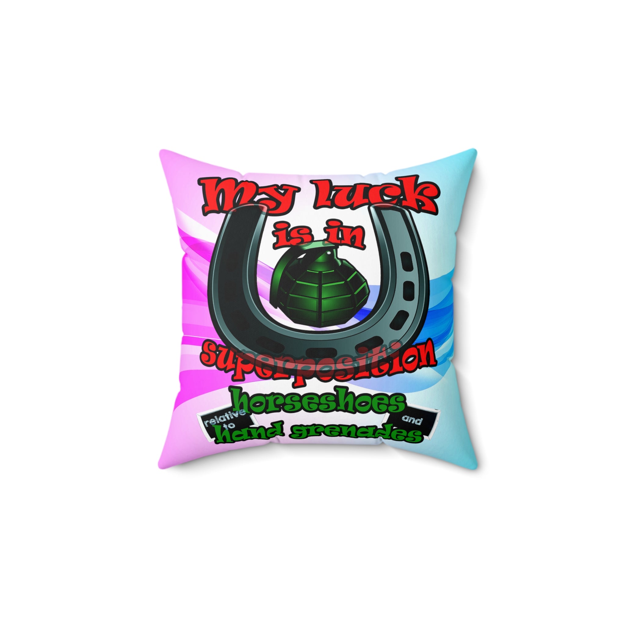 my luck - Spun Polyester Square Pillow - (light blue-pink wave)