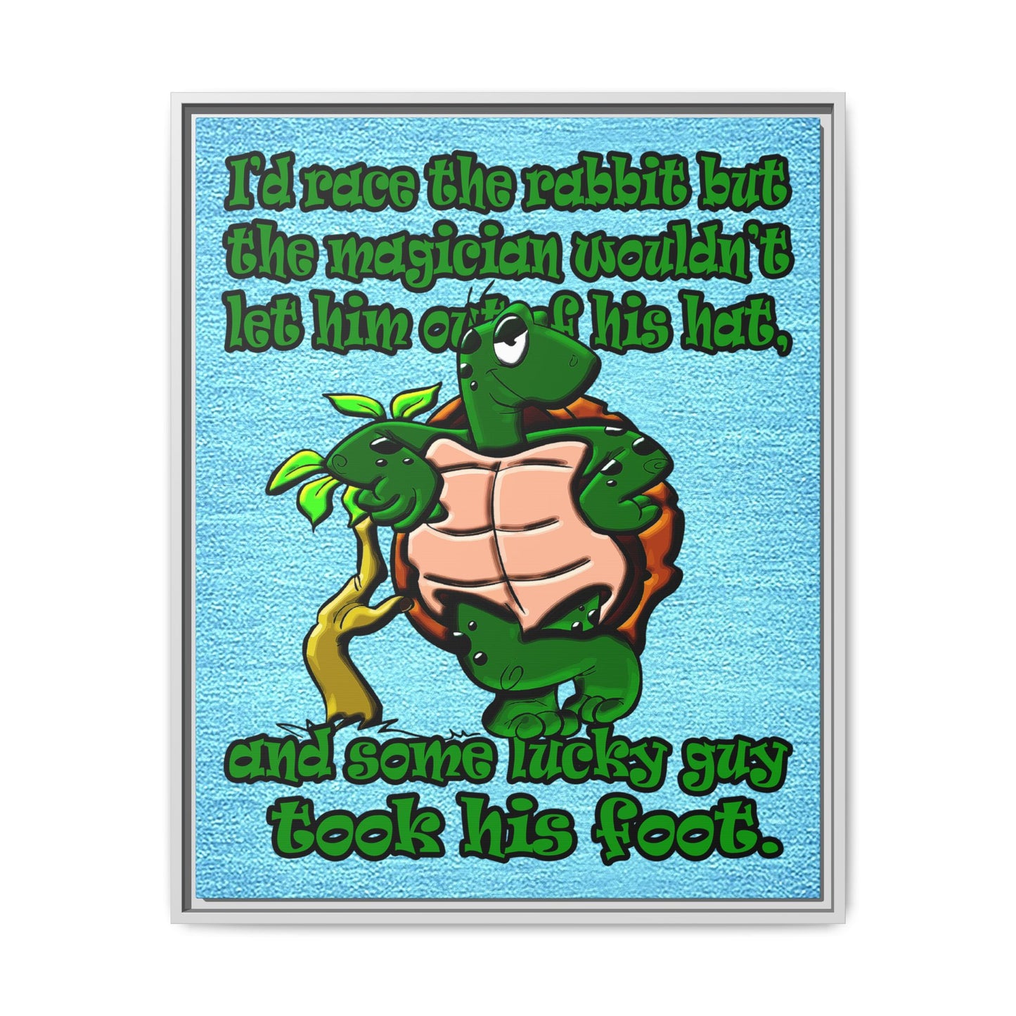 turtle race - framed canvas art (faded blue)