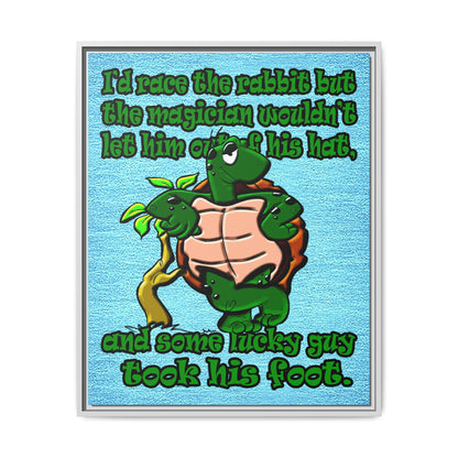 turtle race - framed canvas art (faded blue)