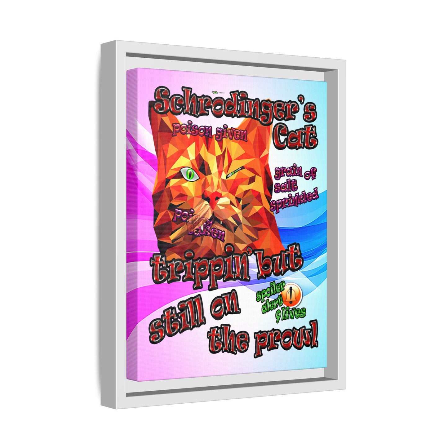 schrodinger's cat - framed canvas art (light blue-pink wave)