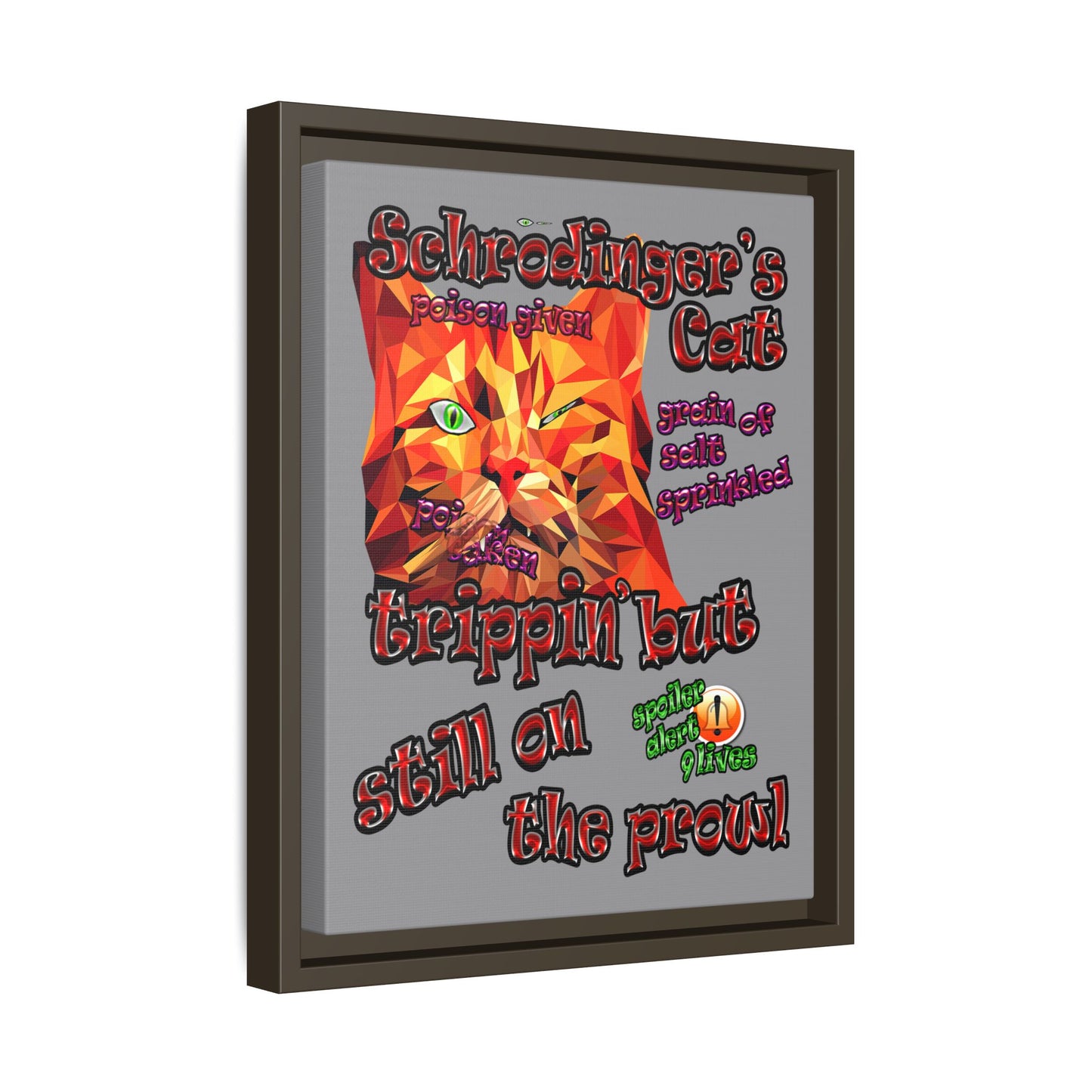 schrodinger's cat - framed canvas art (grey)