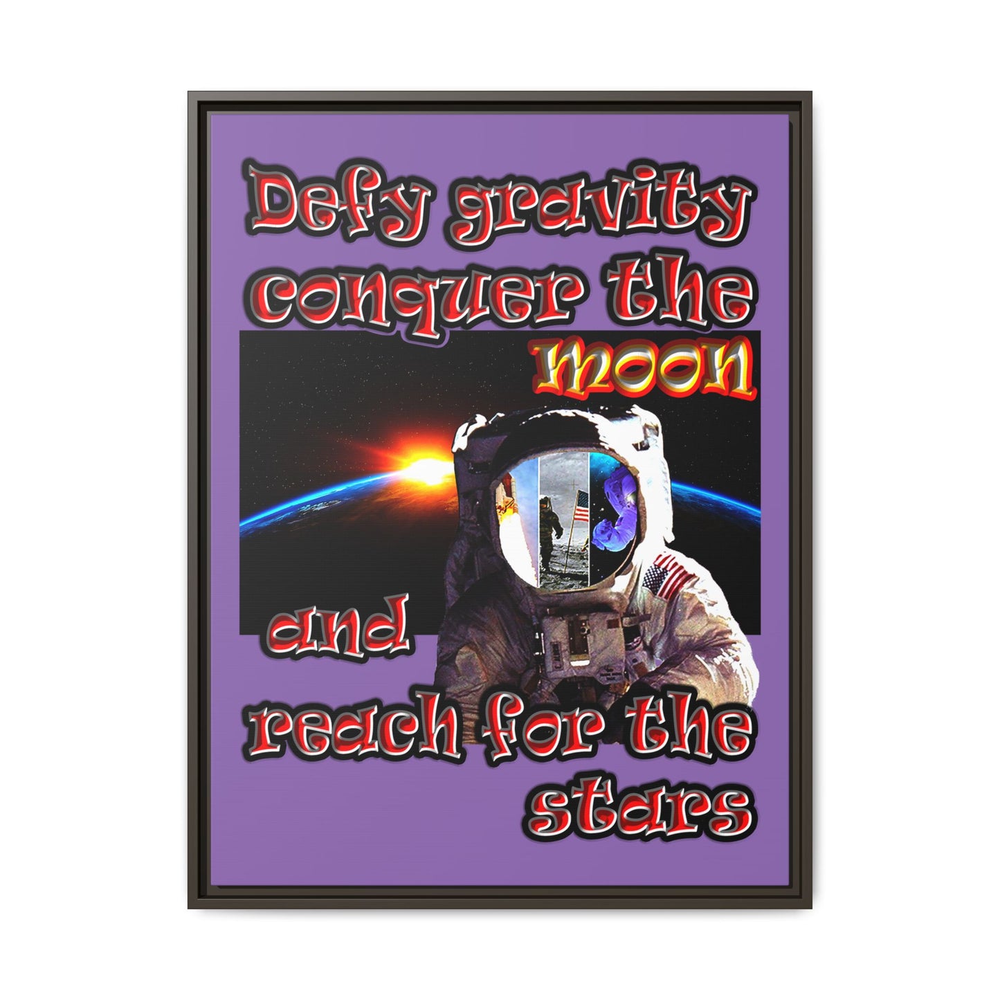 defy conquer reach - framed canvas art (light purple)