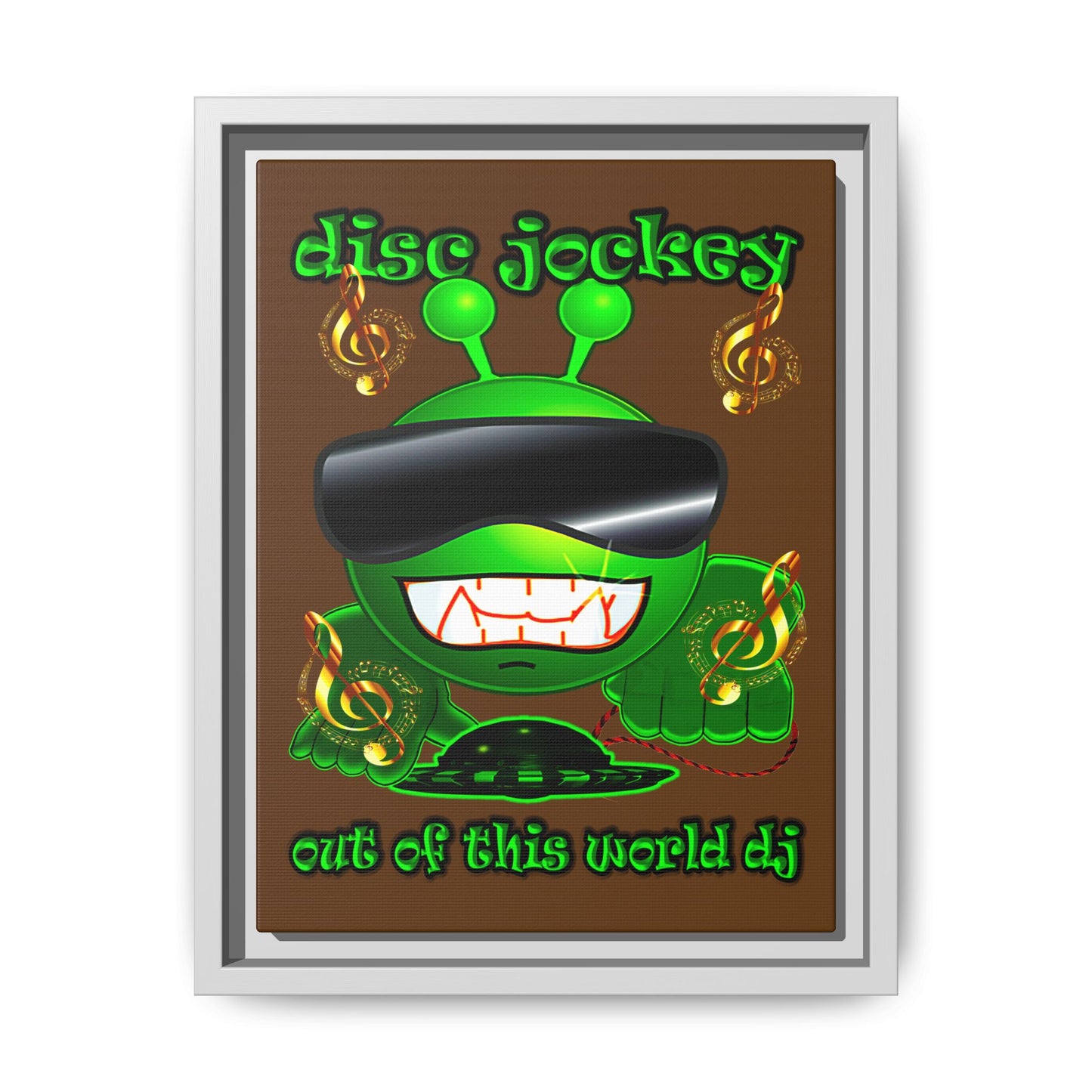 disc jockey - framed canvas art (brown)