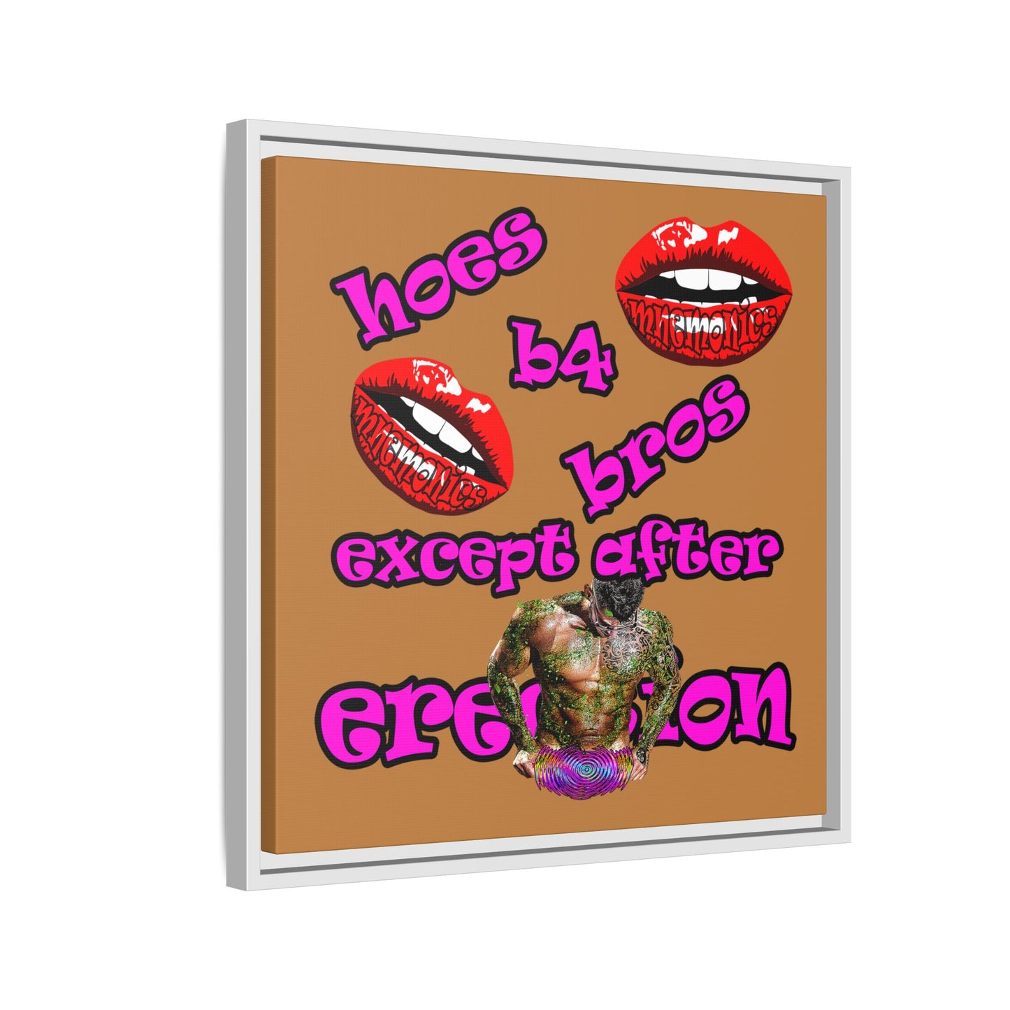hoes b4 bros - framed canvas art (light brown)