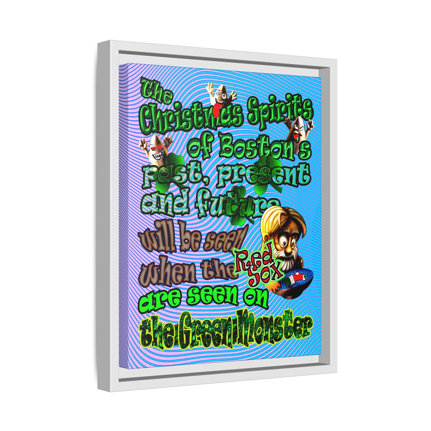 christmas spirits of boston - framed canvas art (light blue-purple wave)