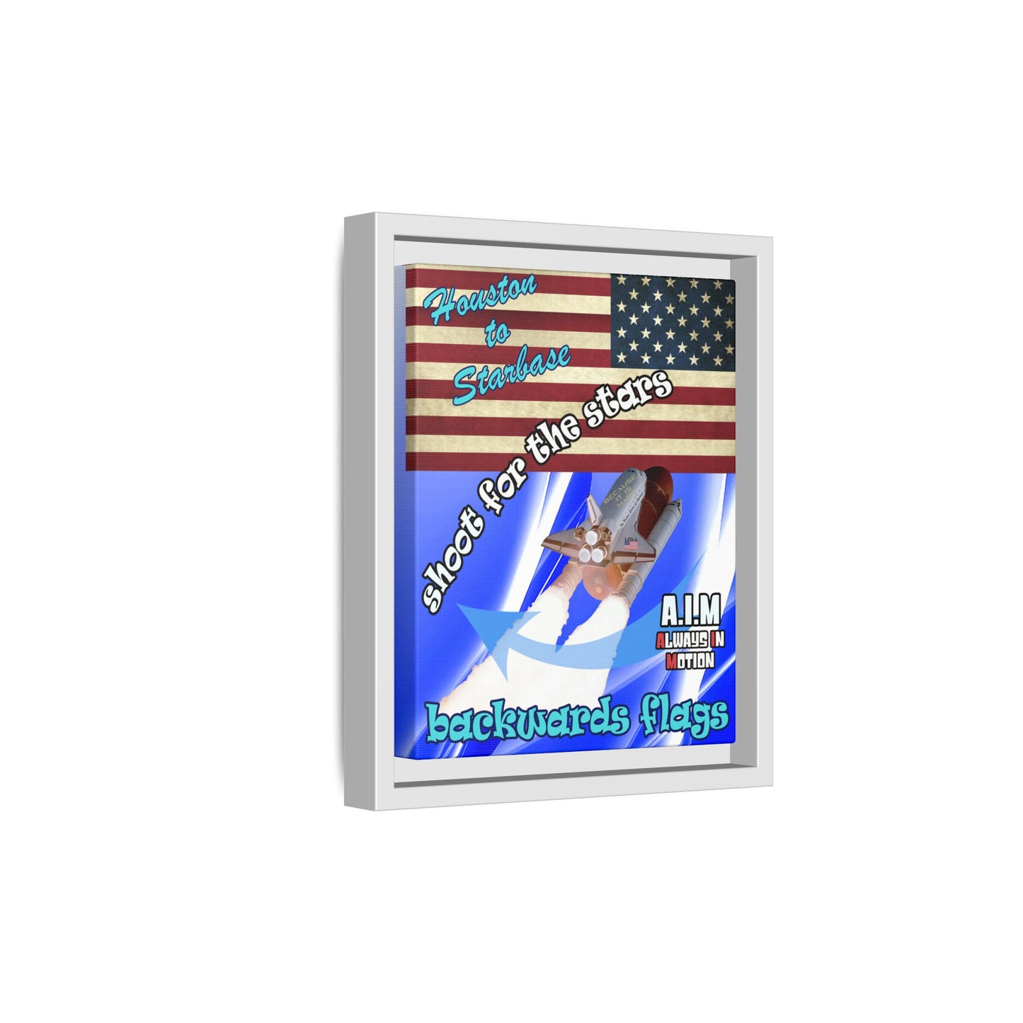 shoot for the stars - framed canvas art (blue-white wave)