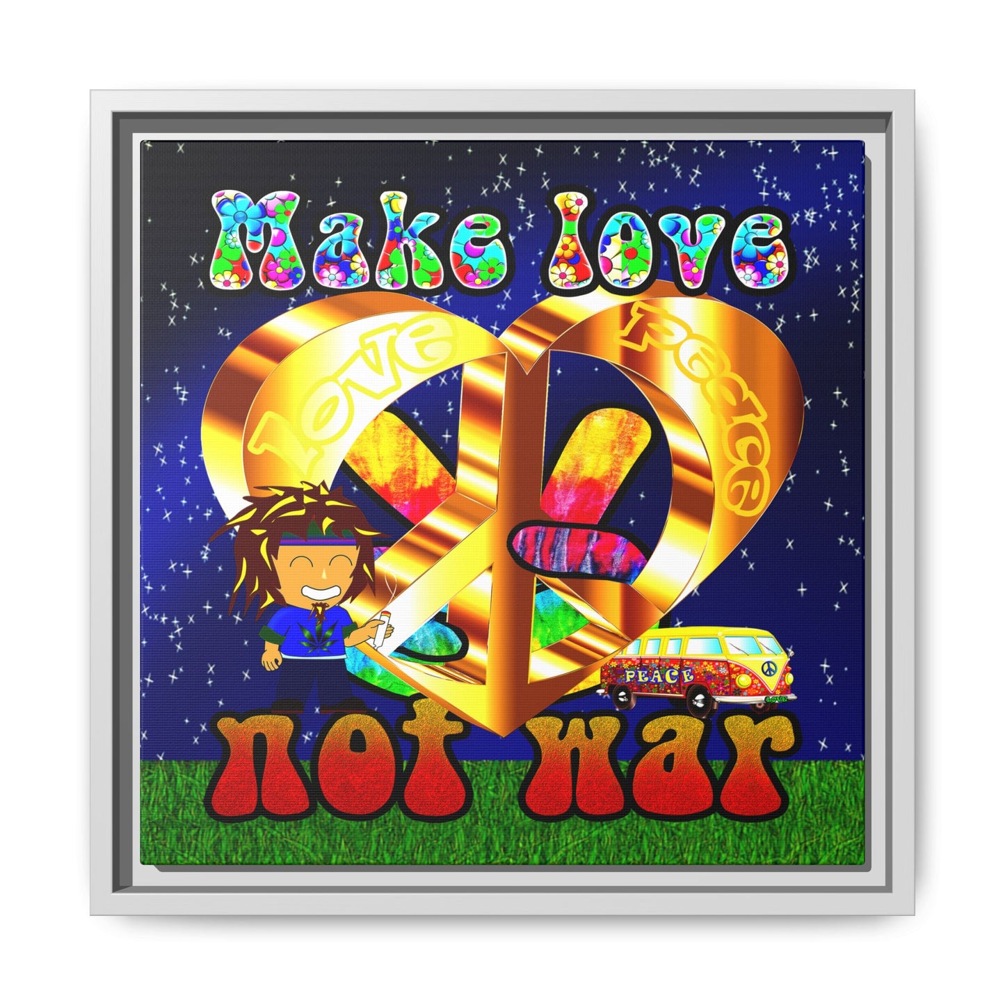 love peace - framed canvas art ('snoops' background)