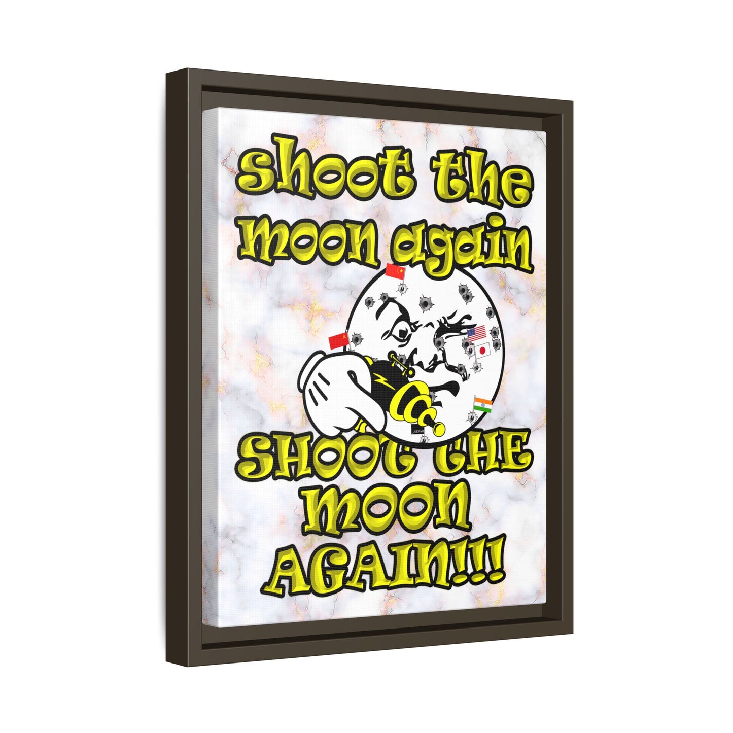 shoot the moon again - framed canvas art (white marble)