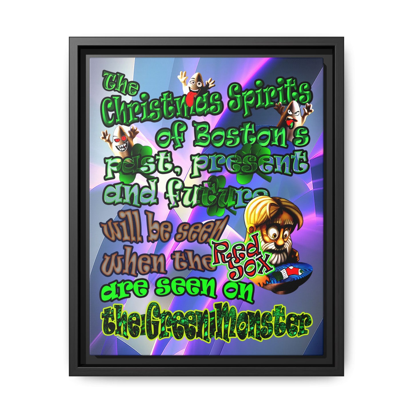 christmas spirits of boston - framed canvas art (grey-pink wave)