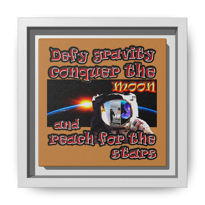 defy conquer reach - framed canvas art (light brown)