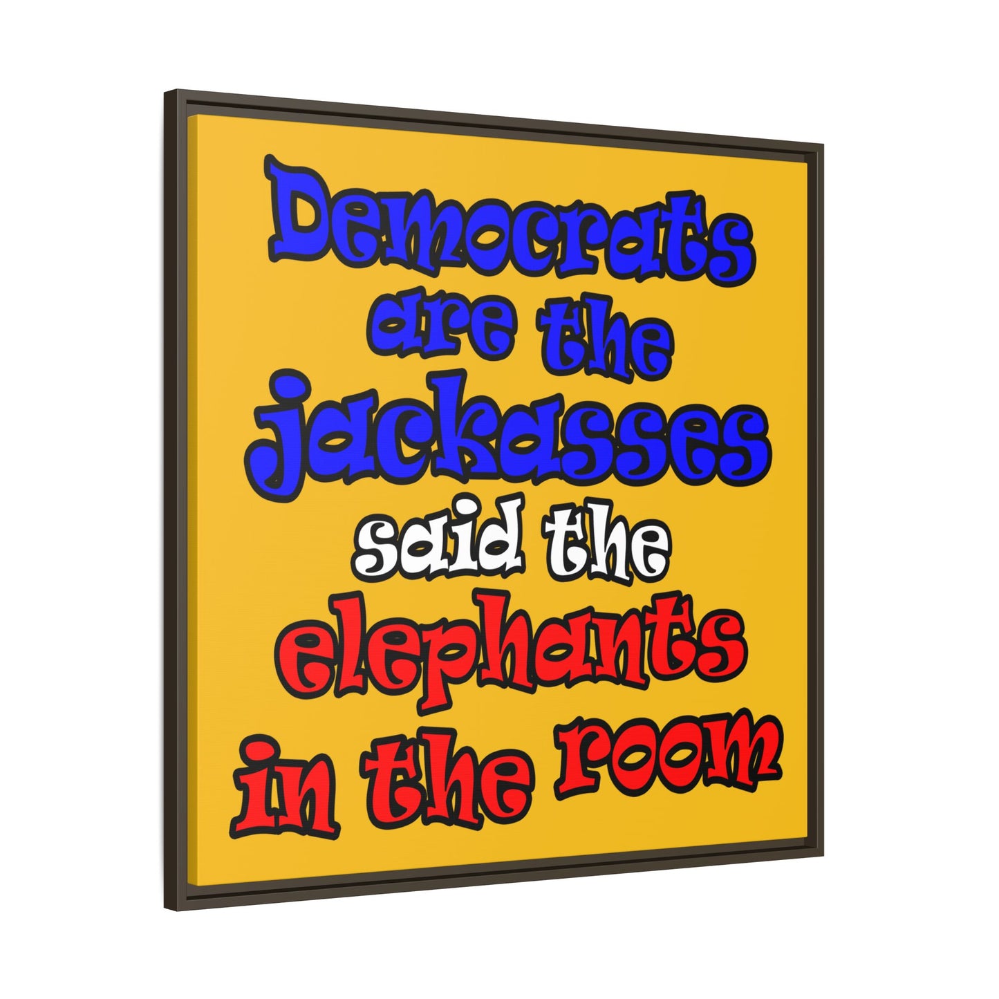 donkeys and elephants - framed canvas art (yellow)