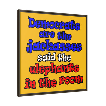 donkeys and elephants - framed canvas art (yellow)