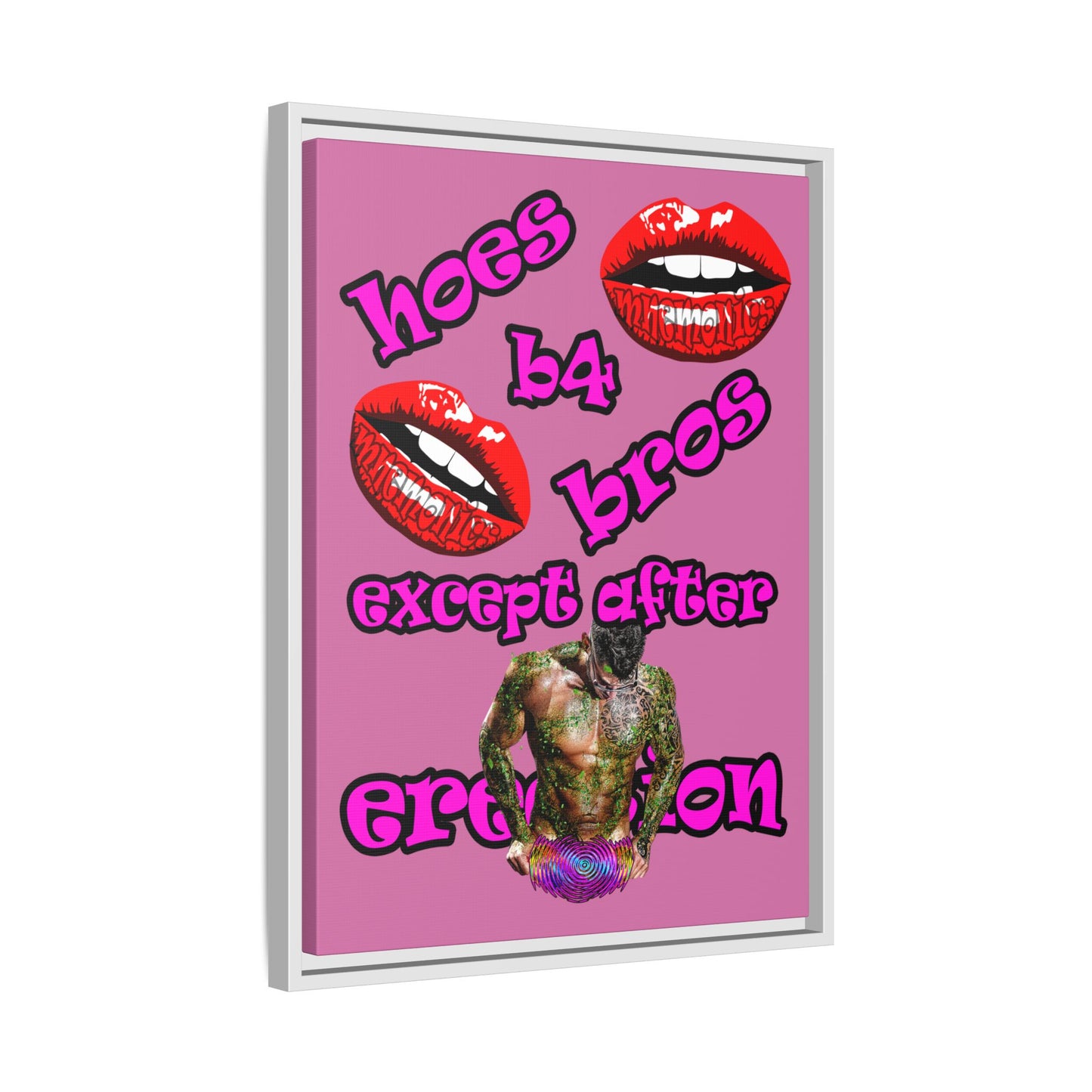hoes b4 bros - framed canvas art (light pink)