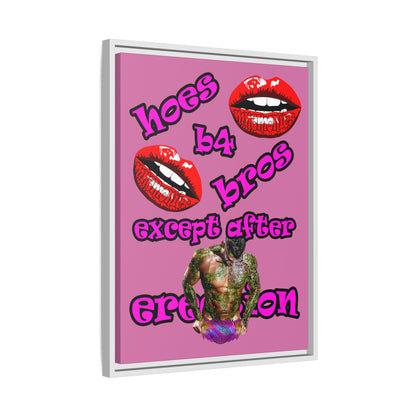 hoes b4 bros - framed canvas art (light pink)