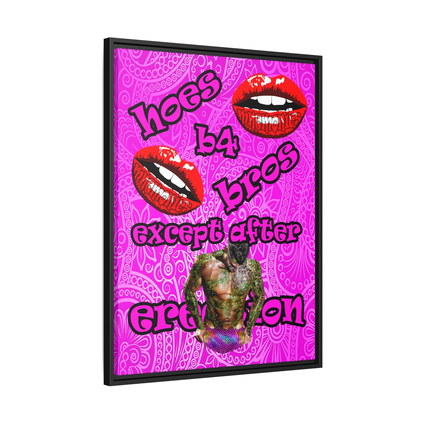 hoes b4 bros - framed canvas art (pink swirl)